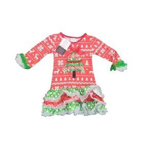 Toddler Girls Christmas Ruffle Dress Size 2T Red & Green Holiday Outfit